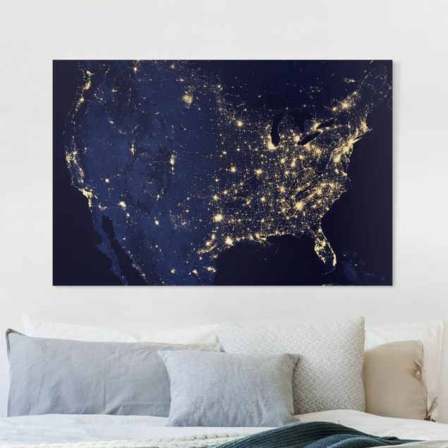 Wanddeko Wohnzimmer NASA Fotografie USA von oben bei Nacht