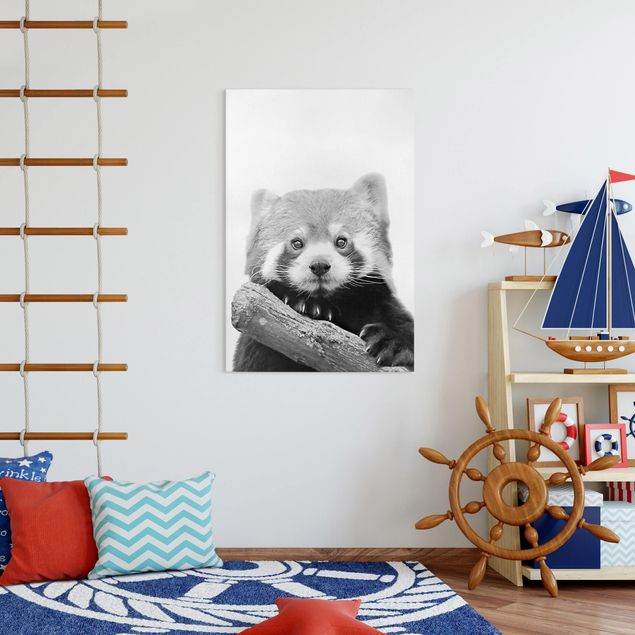Wanddeko Babyzimmer Roter Panda in Schwarz-weiß