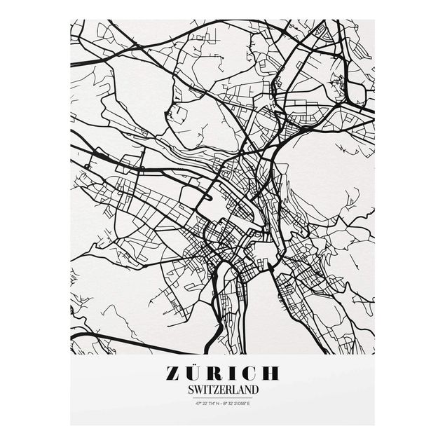 Wanddeko Jugendzimmer Stadtplan Zürich - Klassik