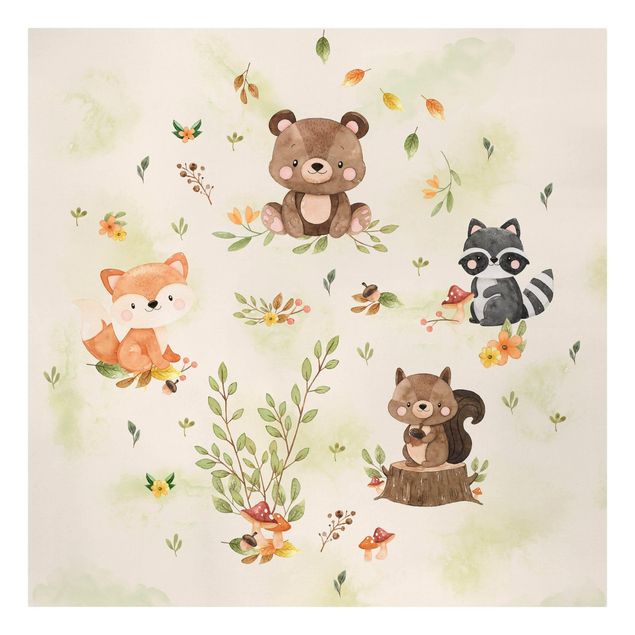 Wanddeko Babyzimmer Waldtiere Herbst Fuchs Bär Eichhörnchen Waschbär