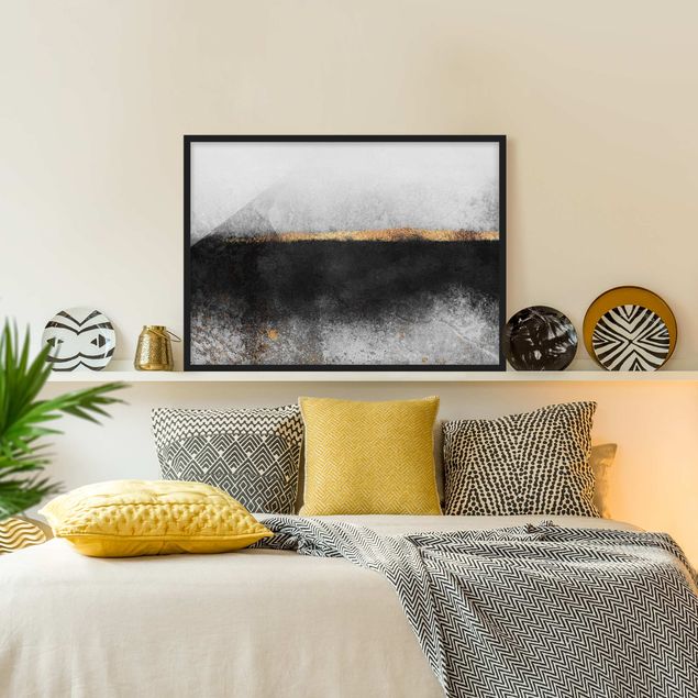 Wanddeko Schlafzimmer Abstrakter Goldener Horizont Schwarz Weiß