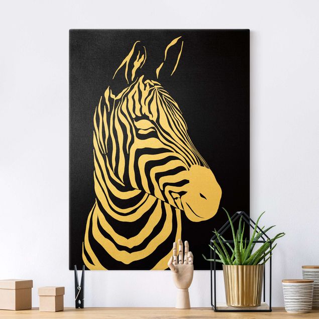 Wanddeko Wohnzimmer Safari Tiere - Portrait Zebra Schwarz