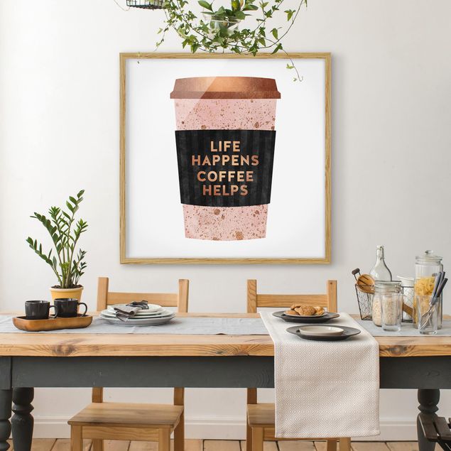Wanddeko Esszimmer Life Happens Coffee Helps Gold