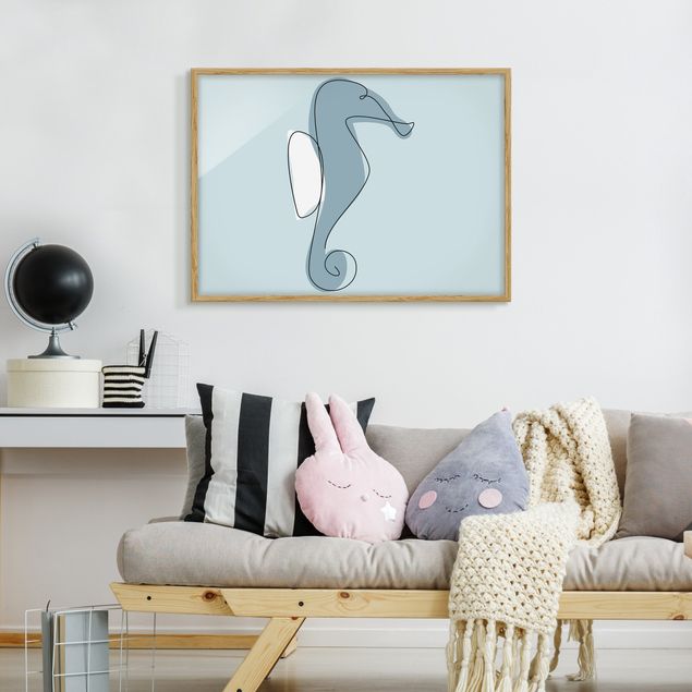 Wanddeko Wohnzimmer Seepferdchen Line Art