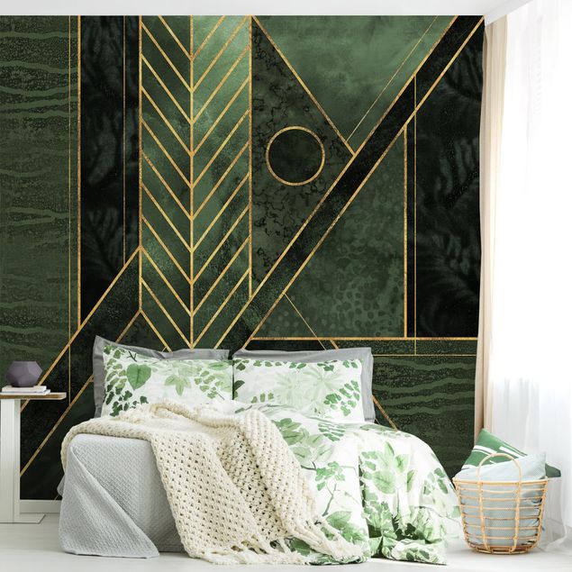 Wanddeko grün Geometrische Formen Smaragd Gold