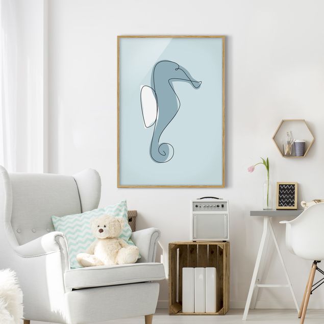 Wanddeko Wohnzimmer Seepferdchen Line Art