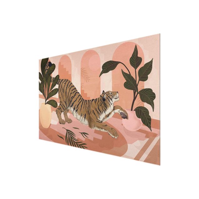 Wanddeko Jugendzimmer Illustration Tiger in Pastell Rosa Malerei