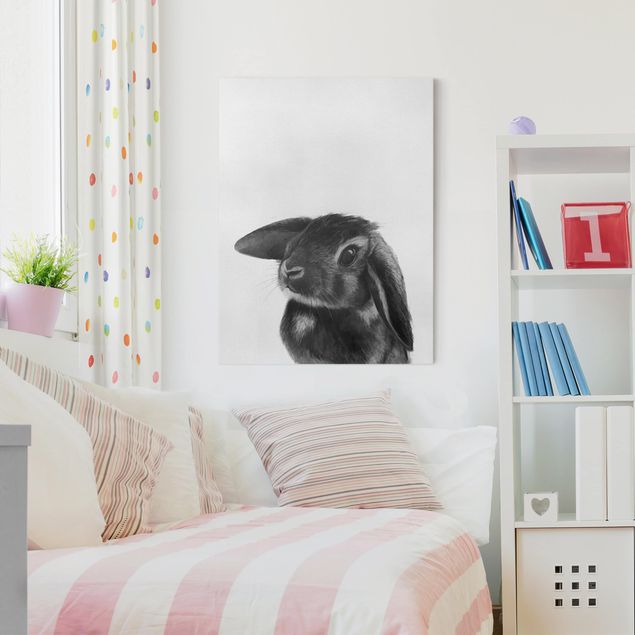 Wanddeko Schlafzimmer Illustration Hase Schwarz Weiß Zeichnung