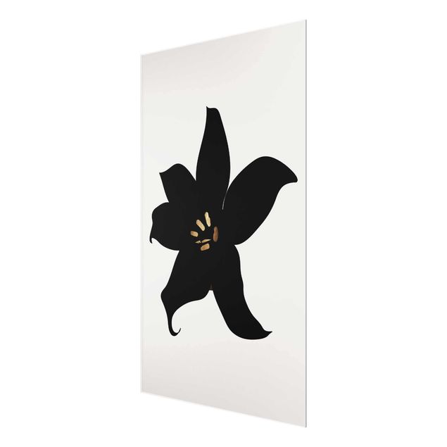 Wanddeko Flur Grafische Pflanzenwelt - Orchidee Schwarz und Gold