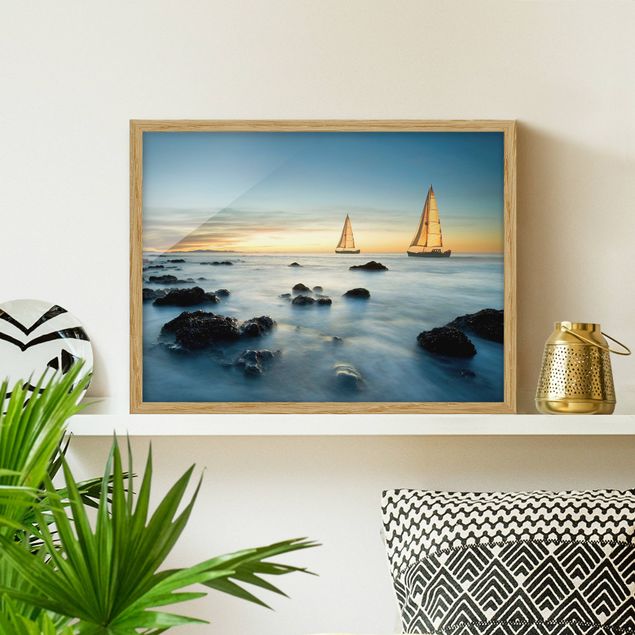 Strandbilder mit Rahmen Segelschiffe im Ozean