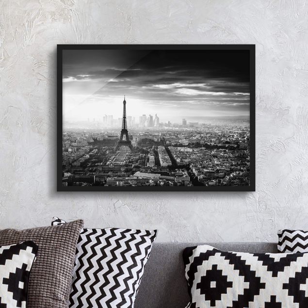 Wohndeko Architektur Der Eiffelturm von Oben schwarz-weiß