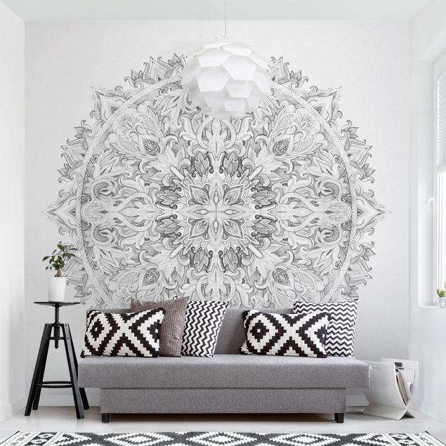 Wanddeko Esszimmer Mandala Aquarell Ornament schwarz weiß