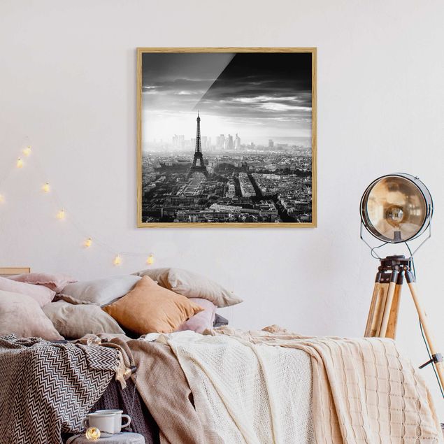 Wanddeko Schlafzimmer Der Eiffelturm von Oben schwarz-weiß