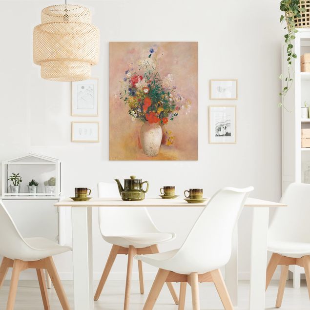 Wanddeko Wohnzimmer Odilon Redon - Vase mit Blumen (rosenfarbener Hintergrund)