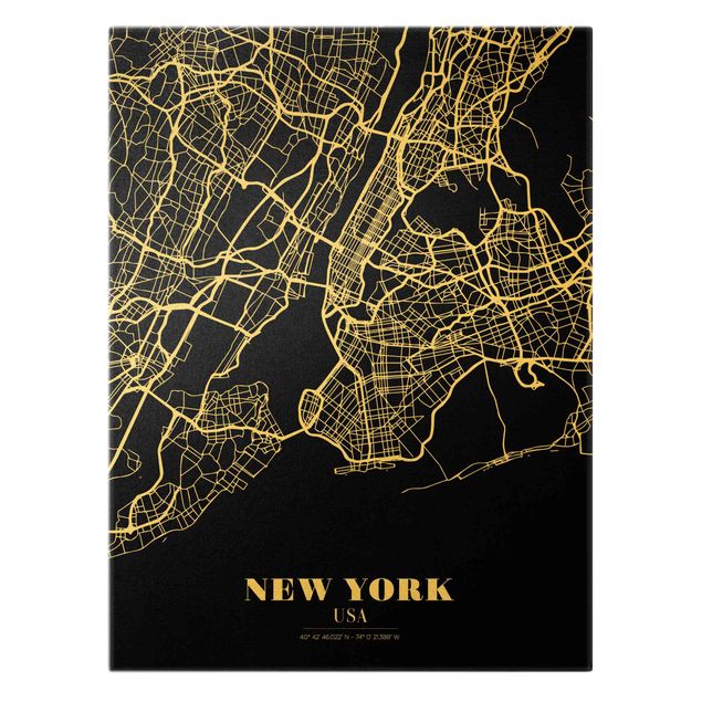 Leinwand New York Stadtplan New York - Klassik Schwarz