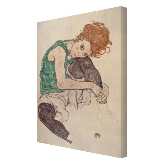 Wanddeko grün Egon Schiele - Sitzende Frau mit hochgezogenem Knie