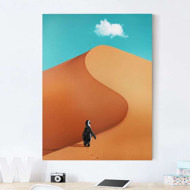 Wanddeko Wohnzimmer Wüste mit Pinguin