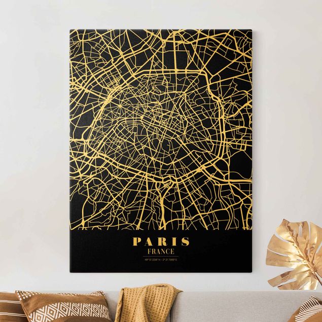 Wanddeko Wohnzimmer Stadtplan Paris - Klassik Schwarz