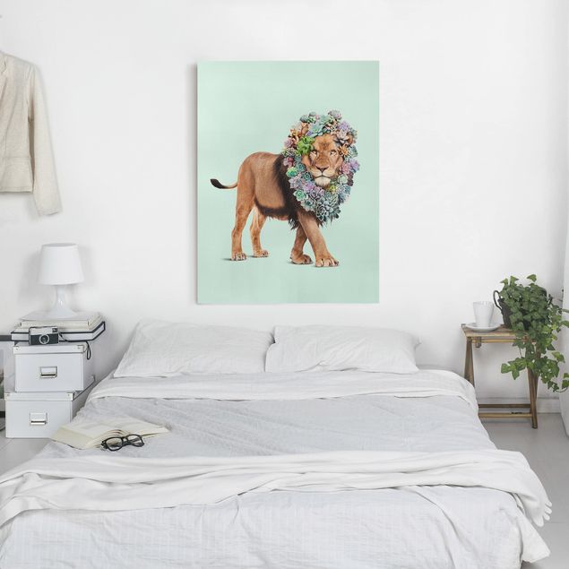 Wanddeko Schlafzimmer Löwe mit Sukkulenten