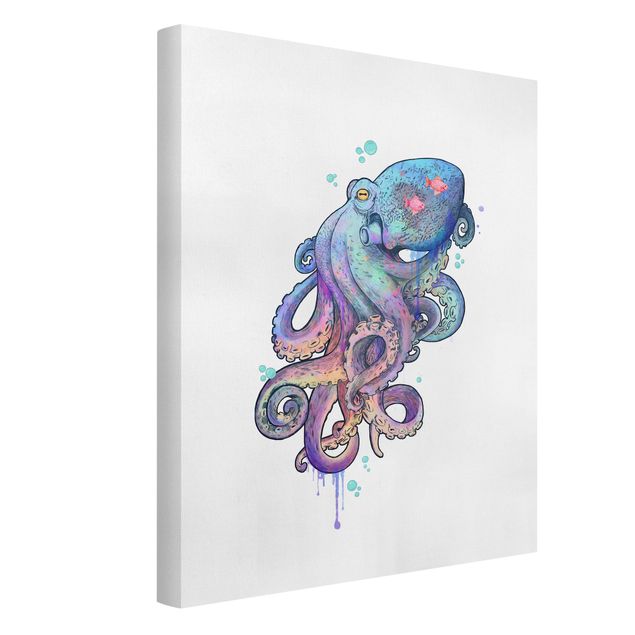 Wandbilder Fische Illustration Oktopus Violett Türkis Malerei