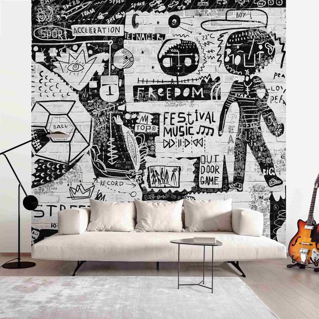 Wanddeko Wohnzimmer Abstract Graffiti Art Schwarz Weiß