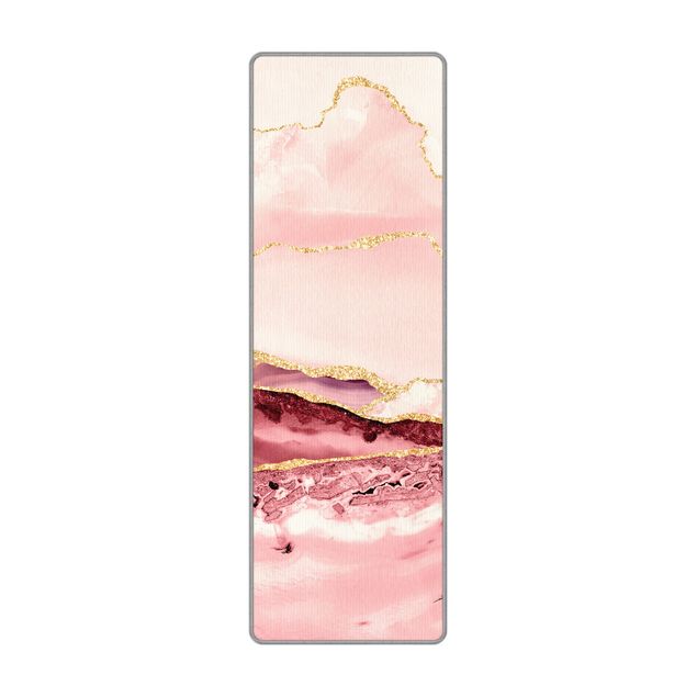 Wanddeko Marmor Abstrakte Berge Rosa mit Goldenen Linien