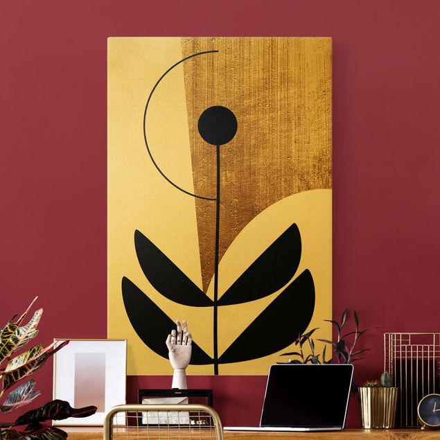 Wanddeko Schlafzimmer Abstrakte Formen - Blume Gold