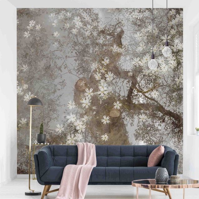 Wanddeko Wohnzimmer Abstrakter Baum mit Blüten