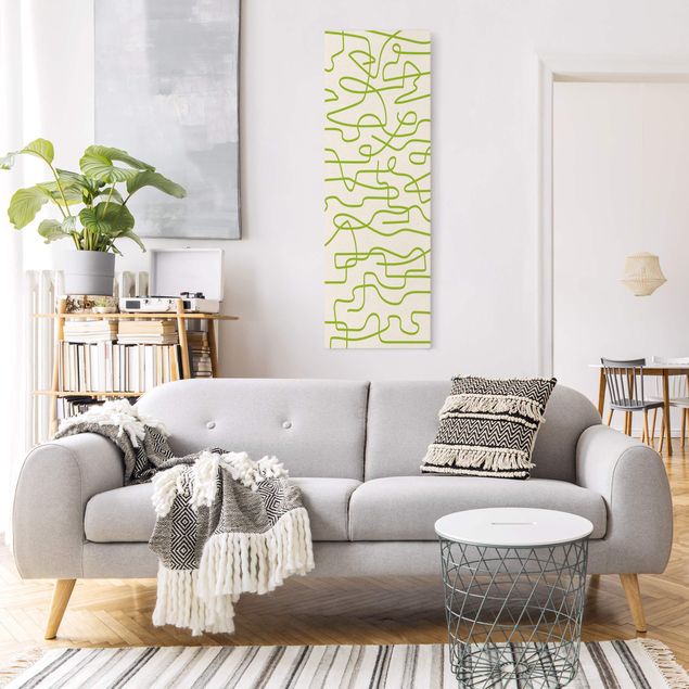 Wanddeko über Sofa Abstrakter Linienfluss Grün
