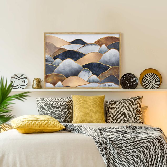 Wanddeko Schlafzimmer Goldene Berge Aquarell