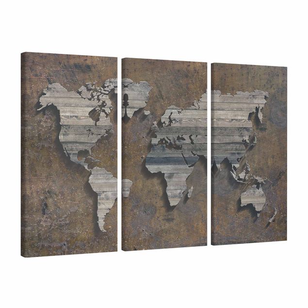 Wanddeko Flur Holz Rost Weltkarte