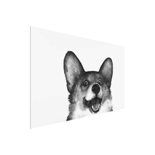 Wanddeko Esszimmer Illustration Hund Corgi Weiß Schwarz Malerei