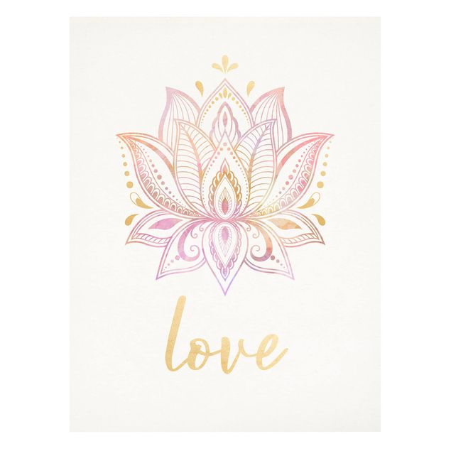 Wanddeko Esszimmer Lotus Illustration Love gold rosa