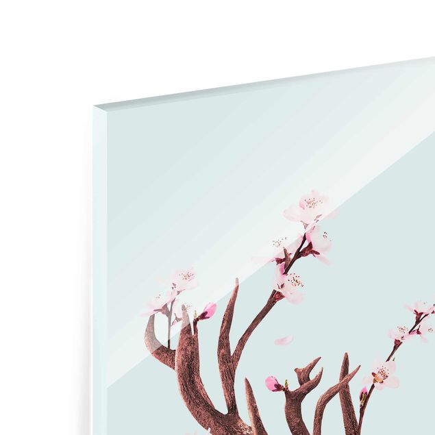Wanddeko Büro Hirsch mit Kirschblüten