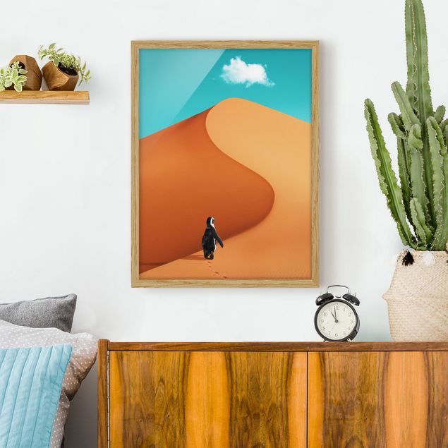 Wanddeko Wohnzimmer Wüste mit Pinguin