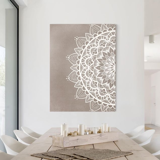 Wanddeko Schlafzimmer Mandala Illustration shabby weiß beige