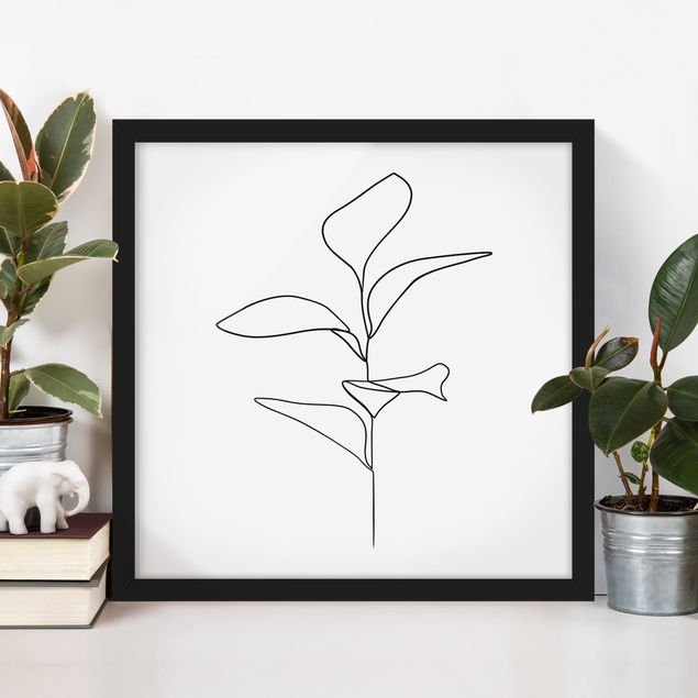Wanddeko Wohnzimmer Line Art Pflanze Blätter Schwarz Weiß