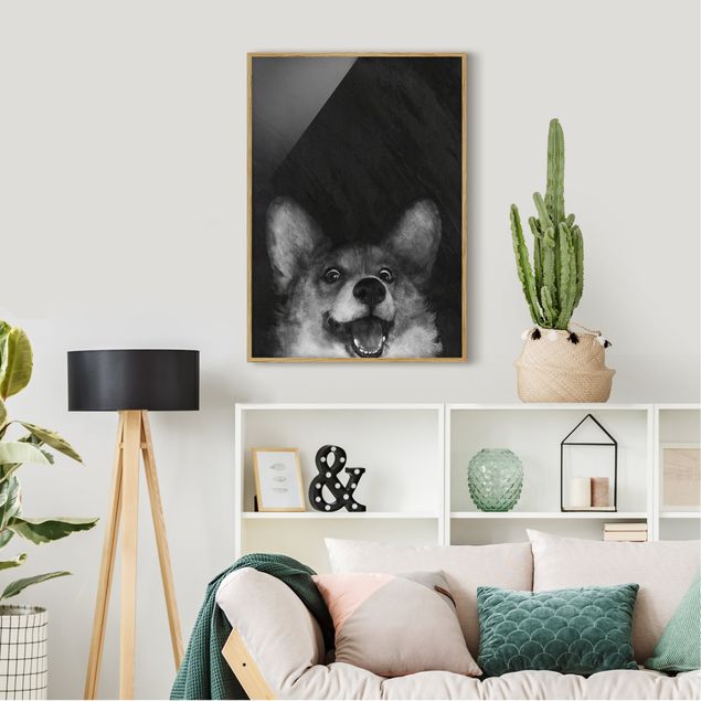 Wanddeko Schlafzimmer Illustration Hund Corgi Malerei Schwarz Weiß