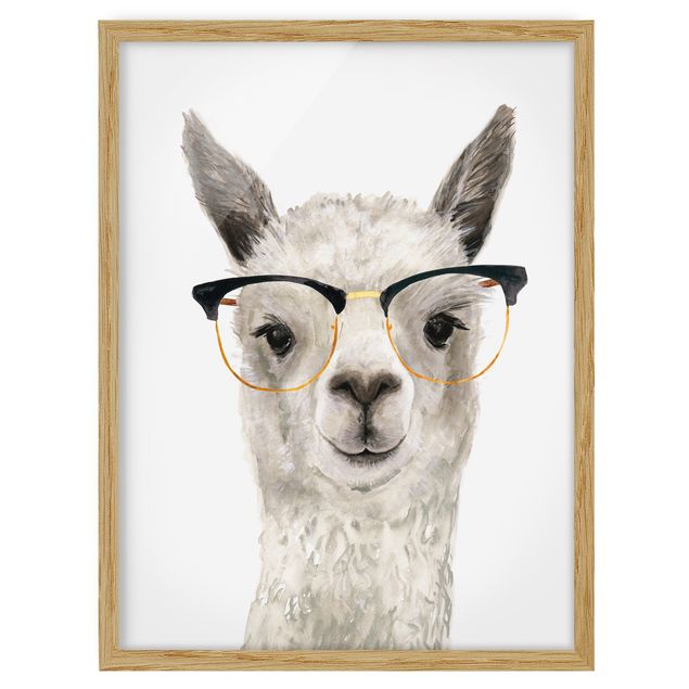 Wanddeko Schlafzimmer Hippes Lama mit Brille I