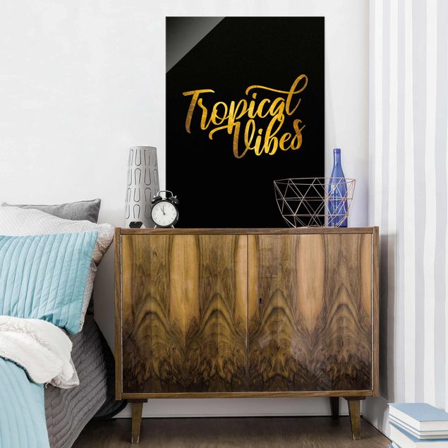Wanddeko Schlafzimmer Gold - Tropical Vibes auf Schwarz