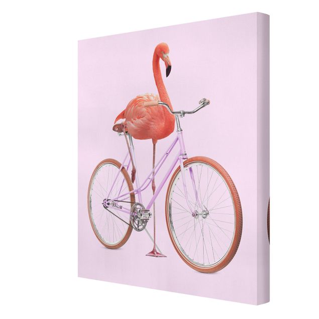 Leinwandbilder Vögel Flamingo mit Fahrrad