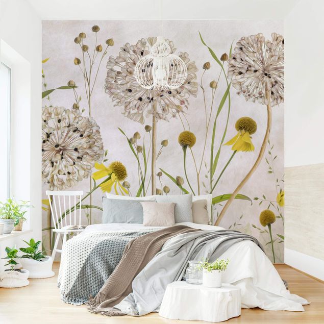 Wanddeko Wohnzimmer Allium und Helenium Illustration