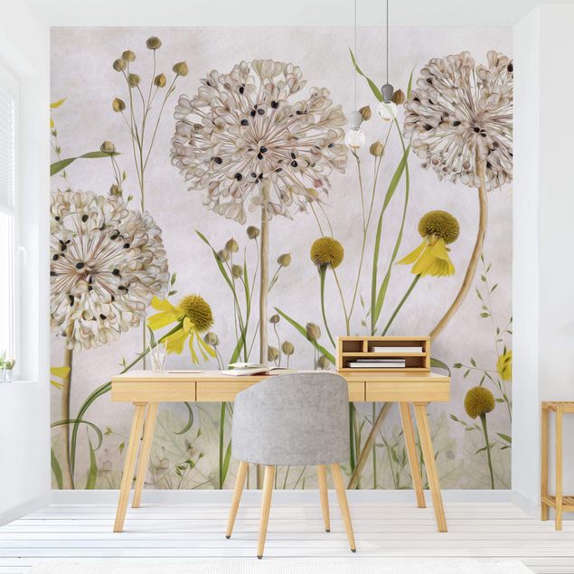 Wanddeko Schlafzimmer Allium und Helenium Illustration