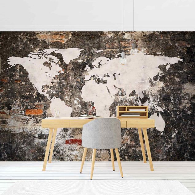 Wanddeko Flur Alte Mauer Weltkarte