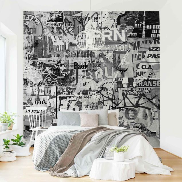Wanddeko Wohnzimmer Alte Plakatwand Schwarz-Weiß