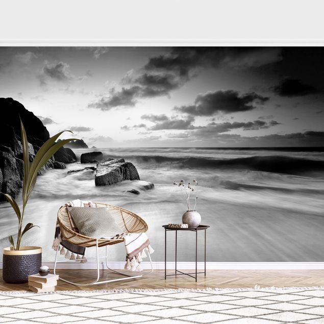 Wanddeko Wohnzimmer Am Meer in Cornwall Schwarz-Weiß
