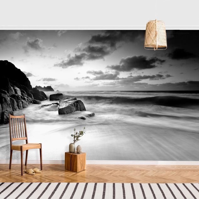 Wanddeko Schlafzimmer Am Meer in Cornwall Schwarz-Weiß