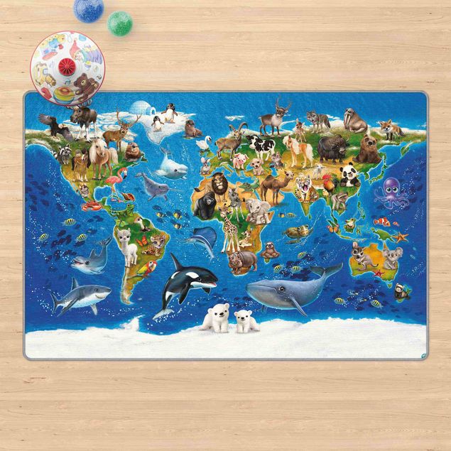 Wanddeko bunt Animal Club International - Weltkarte mit Tieren