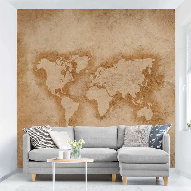 Wanddeko beige Antike Weltkarte