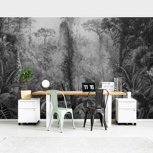 Wanddeko Wohnzimmer Antiker Dschungel Schwarz Weiß